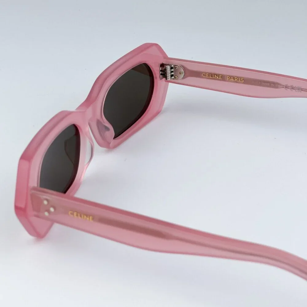 Celine CL40243I 72J BRAND NEW Sunglasses Shiny Opal Pink Brown Rectangle Women